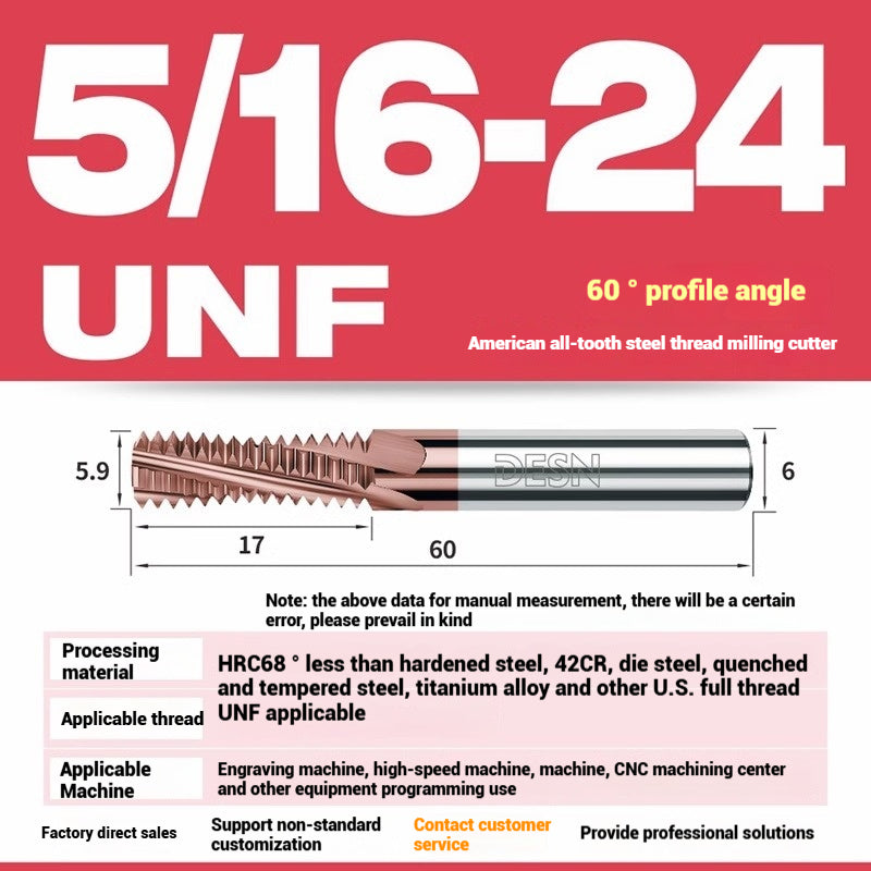 1115-65° high hard tungsten carbide thread milling cutter Long tooth full tooth alloy American thread milling cutter UNC UNF aluminum stainless steel Shandong Denso Pricision Tools Co.,Ltd.